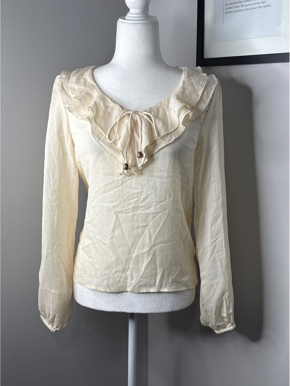 Flint & Moss Cream Ruffle Collar Long Sleeve Blouse, Size M